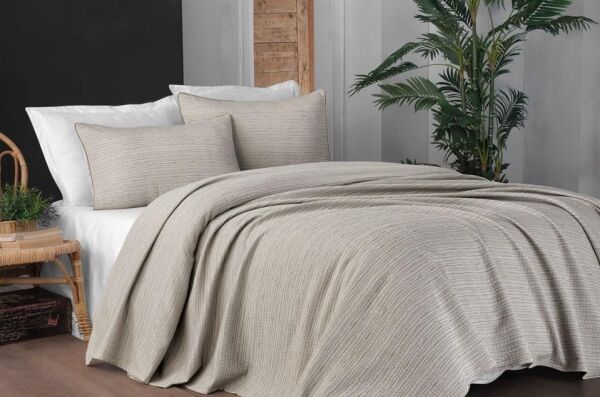 Sarev Echo Yatak Örtüsü Bej Çift Kişilik