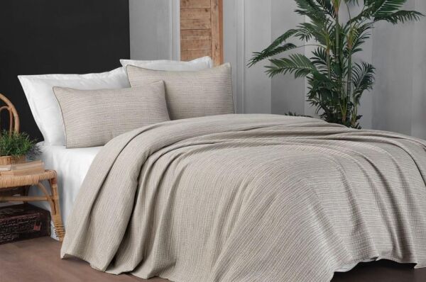 Sarev Echo Yatak Örtüsü Bej Tek Kişilik