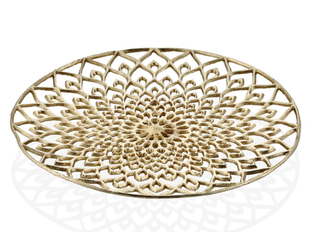 Lamedore Peacock Gold Yuvarlak Büyük Dekoratif Tabak 46x46x5 Cm