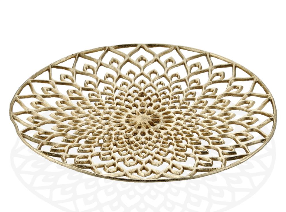 Lamedore Peacock Gold Yuvarlak Büyük Dekoratif Tabak 46x46x5 Cm