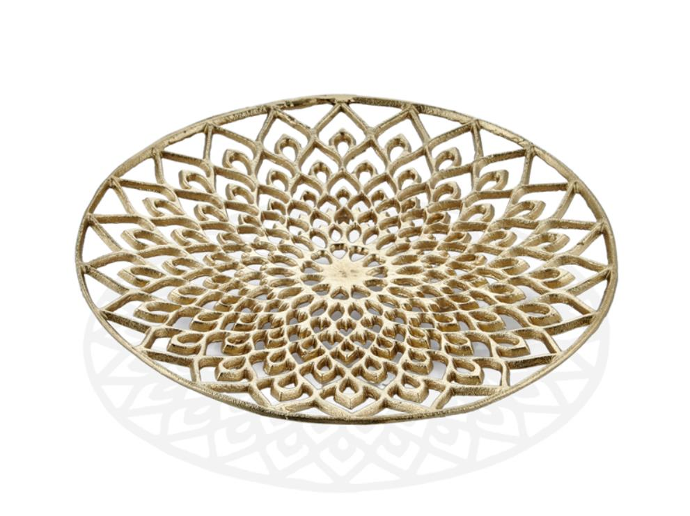 Lamedore Peacock Gold Yuvarlak Orta Boy Dekoratif Tabak 38x38x4 Cm