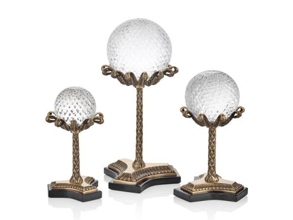 Lamedore Uzun Gövdeli Altın Renk Dekoratif 3'lü Toplar 14x14x32 -14x14x25.5 -8.5x8.5x20 CM (2)