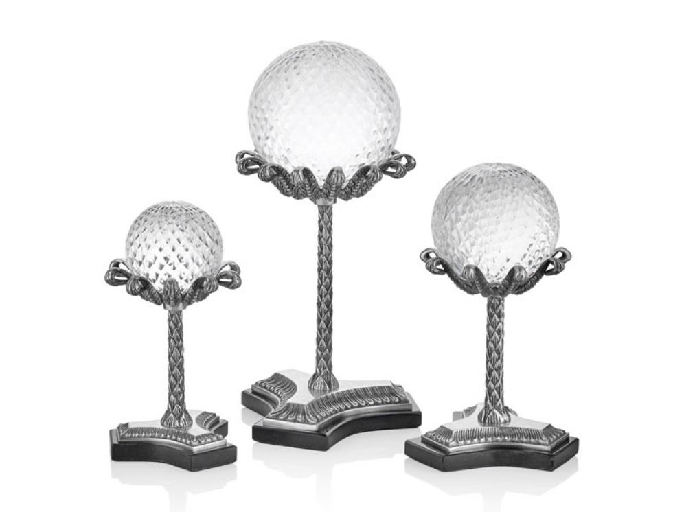 Lamedore Uzun Gövdeli Gümüş Renk Dekoratif 3'lü Toplar 14 x 14 x 32  14 x 14 x 25.5  8.5 x 8.5 x 20 Cm