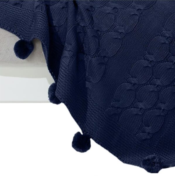 Nazik Home Ponponlu Dekoratif Bella TV Diz Battaniyesi Lacivert 130X170