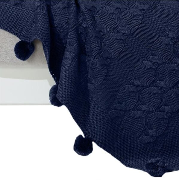 Nazik Home Ponponlu Dekoratif Bella TV Diz Battaniyesi Lacivert 130X170