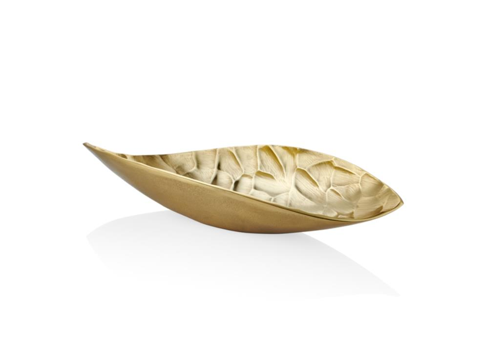 Lamedore Comb Yaprak Şekilli Gold Dekoratif Büyük Tabak 62,5x20x10 Cm
