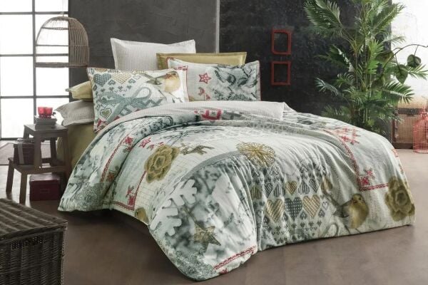 Sarev Kaje Flanel Nevresim Takımı Beyaz Çift Kişilik