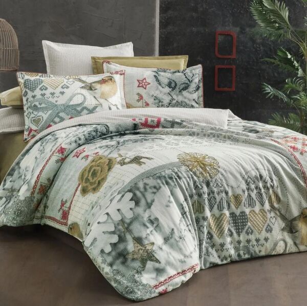 Sarev Kaje Flanel Nevresim Takımı Beyaz Çift Kişilik