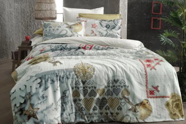 Sarev Kaje Flanel Nevresim Takımı Beyaz Çift Kişilik