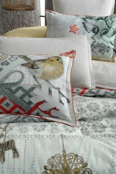 Sarev Kaje Flanel Nevresim Takımı Beyaz Çift Kişilik