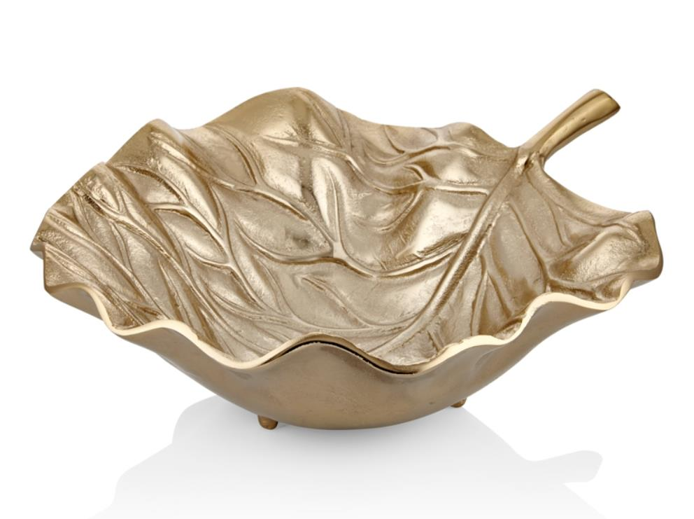 Lamedore Brown 42 Cm Şampanya Gold Yaprak Desenli Dekoratif Tabak