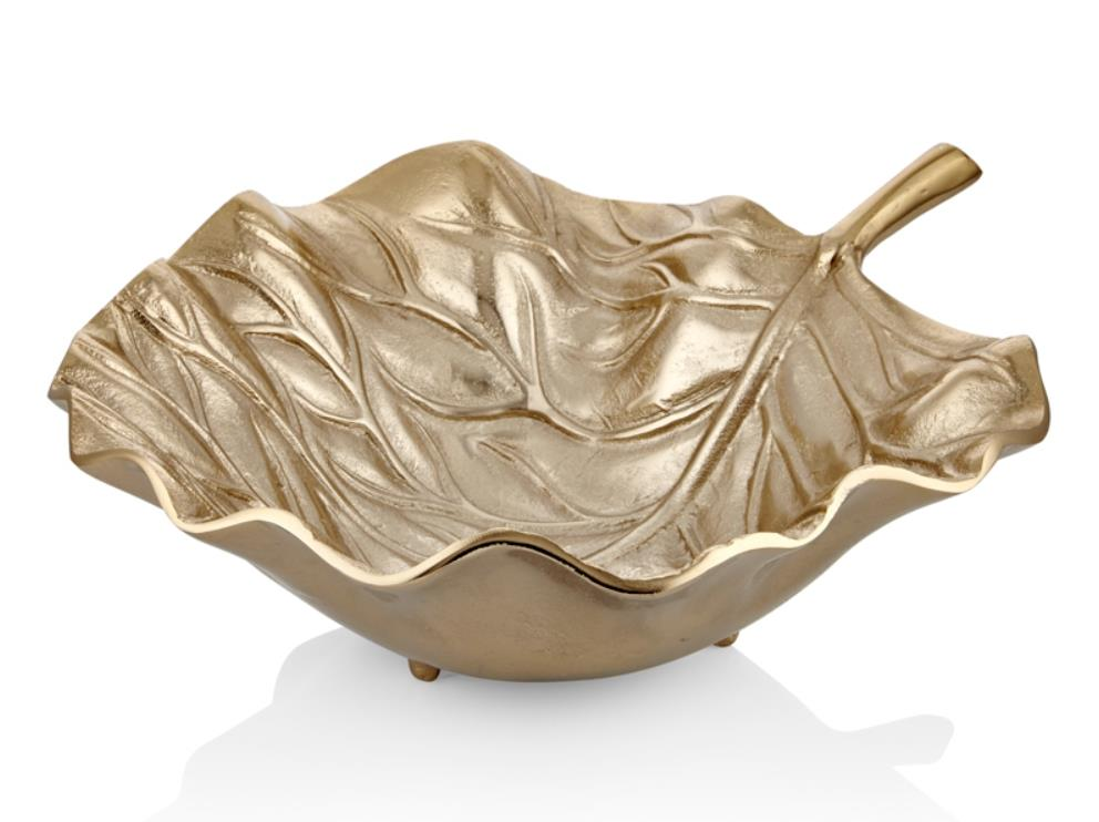 Lamedore Brown 42 Cm Şampanya Gold Yaprak Desenli Dekoratif Tabak
