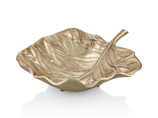 Lamedore Brown 33 Cm Şampanya Gold Yaprak Desenli Dekoratif Tabak