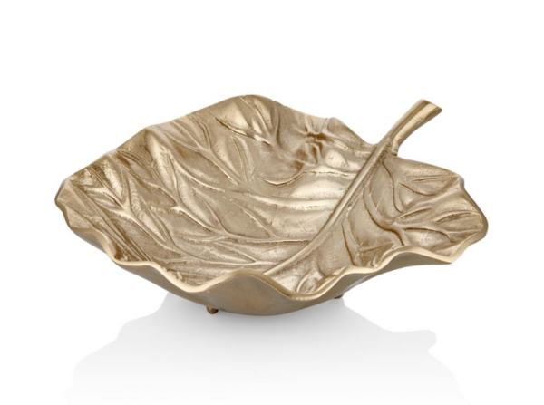 Lamedore Brown 33 Cm Şampanya Gold Yaprak Desenli Dekoratif Tabak