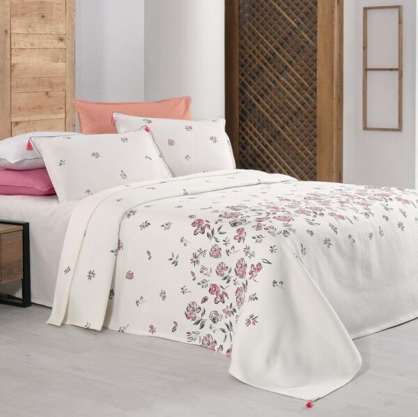 Sarev Saira Çift Kişilik Pike Takımı 2 Yastık Ekru