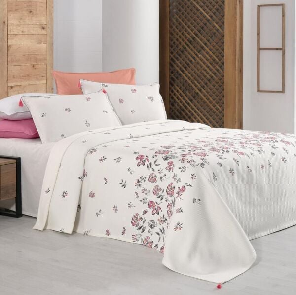 Sarev Saira Çift Kişilik Pike Takımı 2 Yastık Ekru