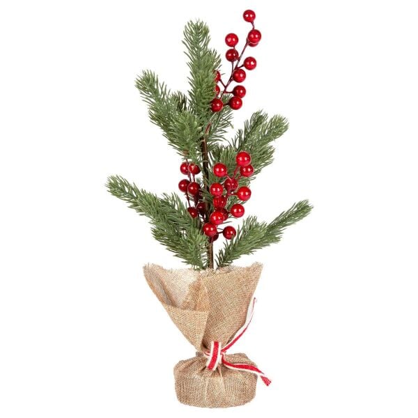 Yılbaşı Süsü Masa Çamı Kırmızı Berry'li Yeşil 18x37 Cm.