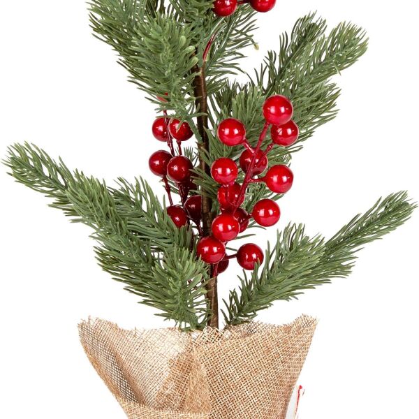 Yılbaşı Süsü Masa Çamı Kırmızı Berry'li Yeşil 18x37 Cm.