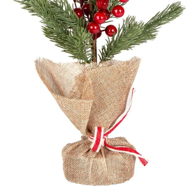 Yılbaşı Süsü Masa Çamı Kırmızı Berry'li Yeşil 18x37 Cm.