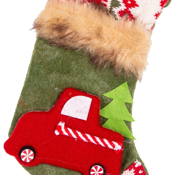 Yılbaşı Ağaç Süsü Çorap Araba Figürlü Yeşil 15x24 Cm.