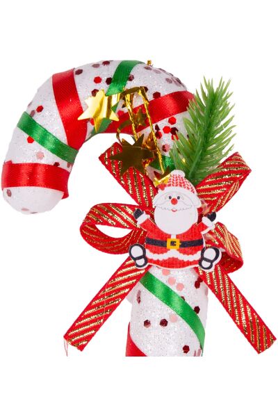 Yılbaşı Süsü Yılbaşı Dekorlu Noel Baba Figürlü Baston Kırmızı-Yeşil 9x19 cm