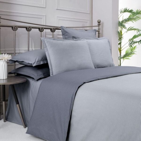 Sarev Fancy Stripe Nevresim Takımı Gri Çift Kişilik