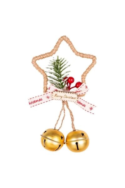 Yılbaşı Ağaç Süsü Yıldız Çanlı Gold 9x14 Cm