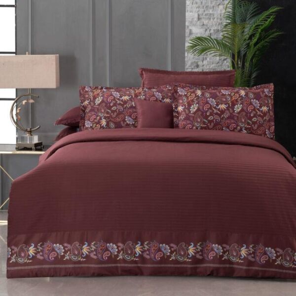 Sarev Tirol Saten Nevresim Takımı Çift Kişilik 4 Yastık-Bordo