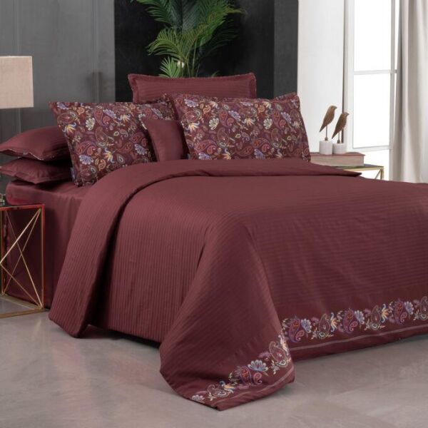 Sarev Tirol Saten Nevresim Takımı Çift Kişilik 4 Yastık-Bordo