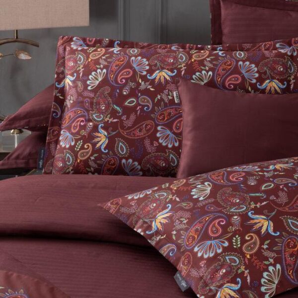 Sarev Tirol Saten Nevresim Takımı Çift Kişilik 4 Yastık-Bordo