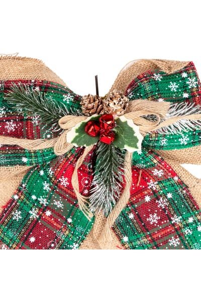 Yılbaşı Ağaç Süsü Yılbaşı Dekorlu Fiyonk Ekoseli Yeşil 30x21 Cm