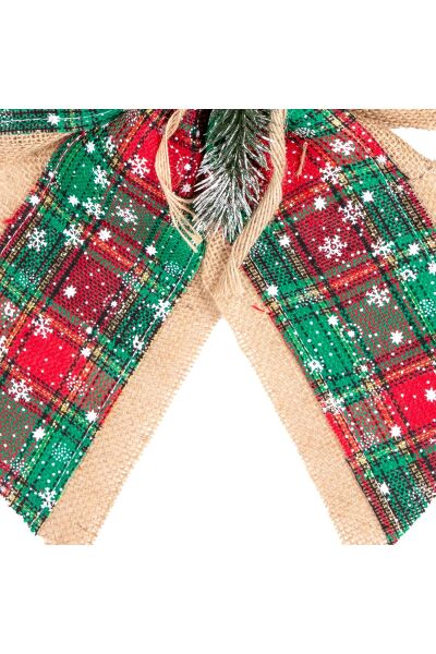 Yılbaşı Ağaç Süsü Yılbaşı Dekorlu Fiyonk Ekoseli Yeşil 30x21 Cm