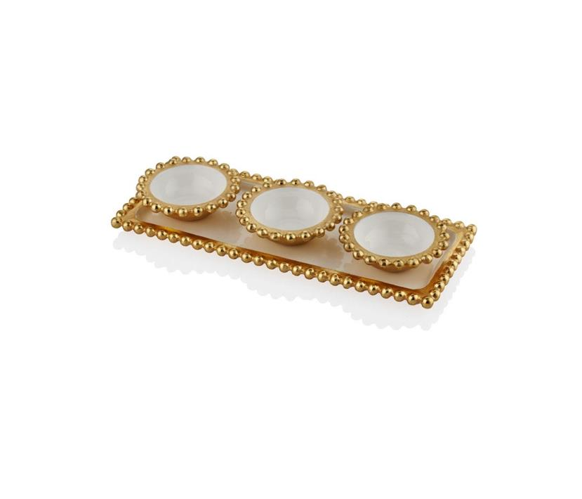 Lamedore Beaded 3'lü Dekoratif Kase Beyaz 39 x 16 x 4 Cm