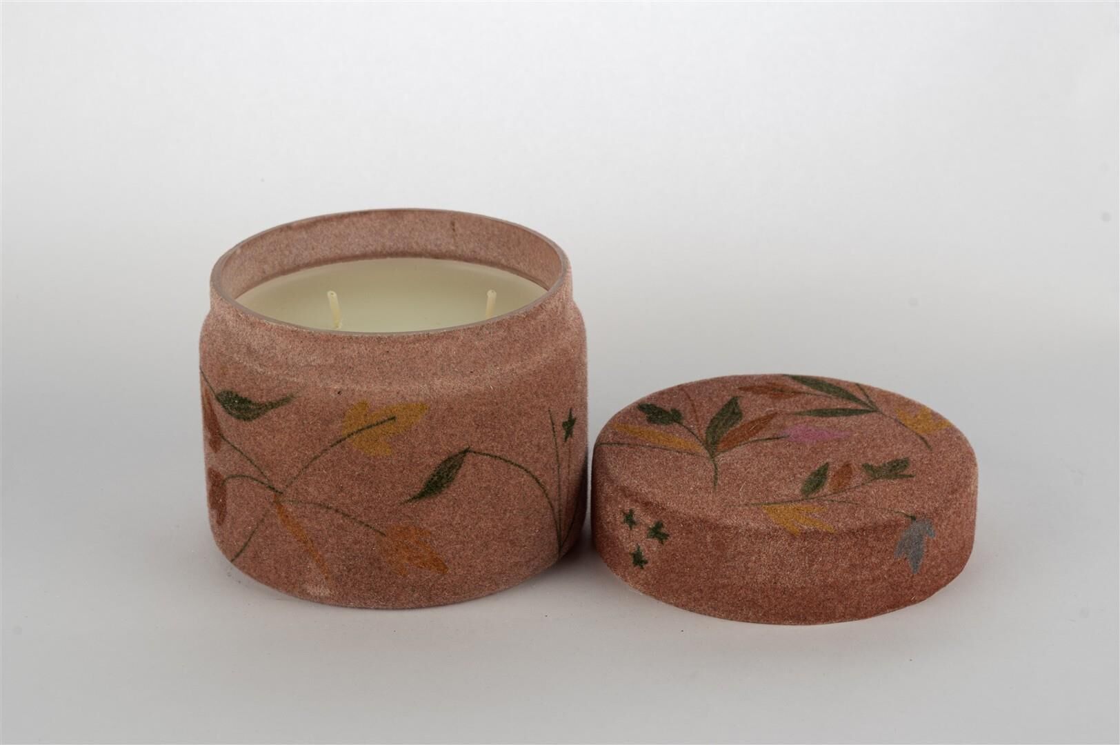 Mikasa Moor Bordo Kadife Çiçekli Cam Mum Pink Champagne 11x19cm