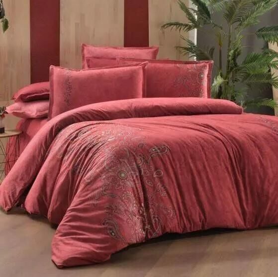 Sarev Burgonya Fancy Poplin Nevresim Takımı Kırmızı Çift Kişilik