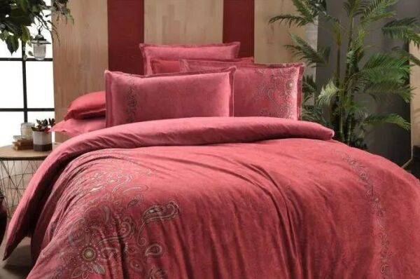 Sarev Burgonya Fancy Poplin Nevresim Takımı Kırmızı Çift Kişilik