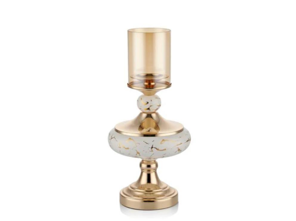 Lamedore Archer Orta Kısmı Geniş White Gold Büyük Boy Mumluk 20 x 20 x 46 Cm