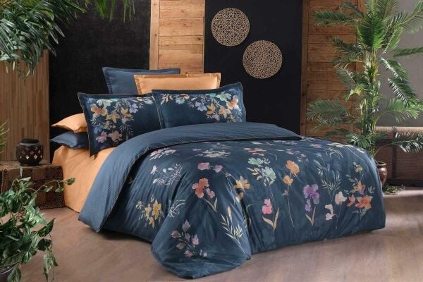 Sarev Capella Saten Nevresim Takımı Mavi Çift Kişilik