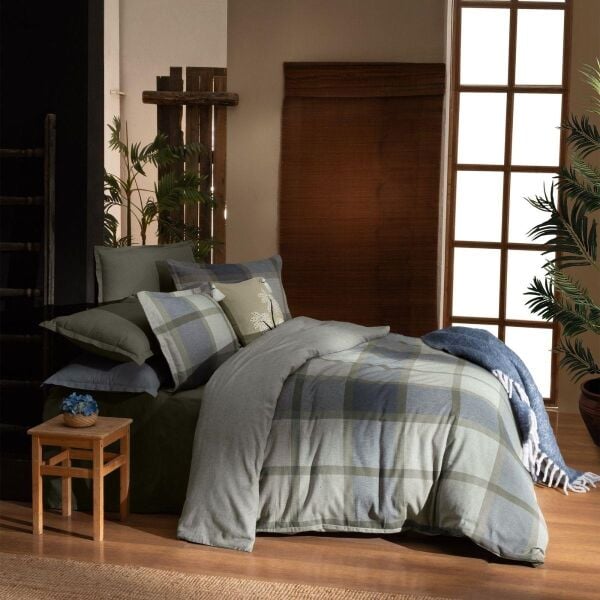 Sarev Gretna Flanel Prıme Nevresim Takımı Çift Kişilik 2 Yastık Haki