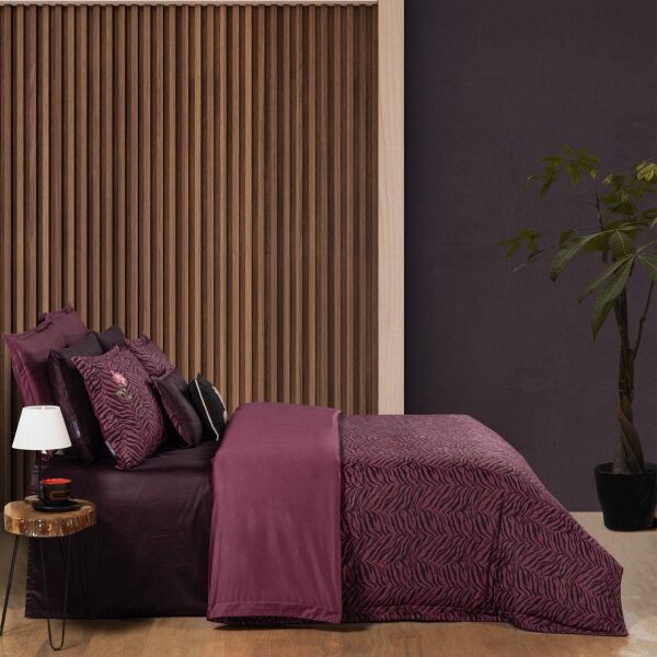 Sarev Luında Jakarlı Nevresim Takımı Çift Kişilik 4 Yastık Mürdüm