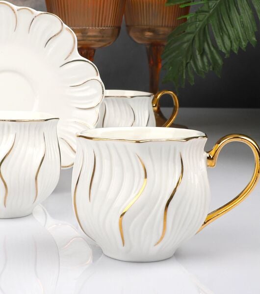 Kosova ZJN-09 Altın 6lı Fincan Takımı (White 24 k)