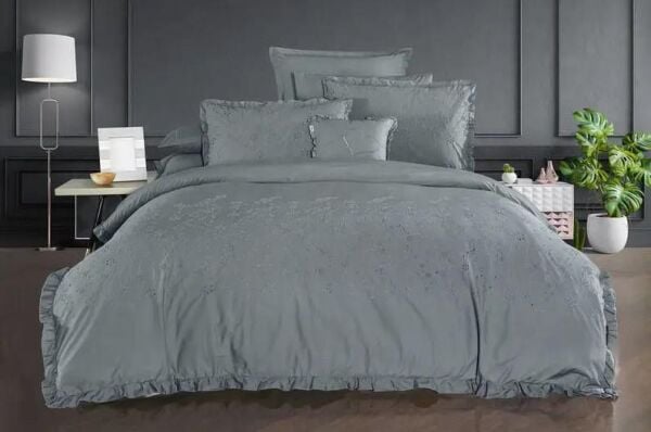 Sarev Peste Percale Nevresim Takımı Gri Çift Kişilik