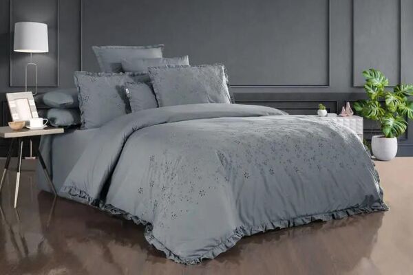 Sarev Peste Percale Nevresim Takımı Gri Çift Kişilik