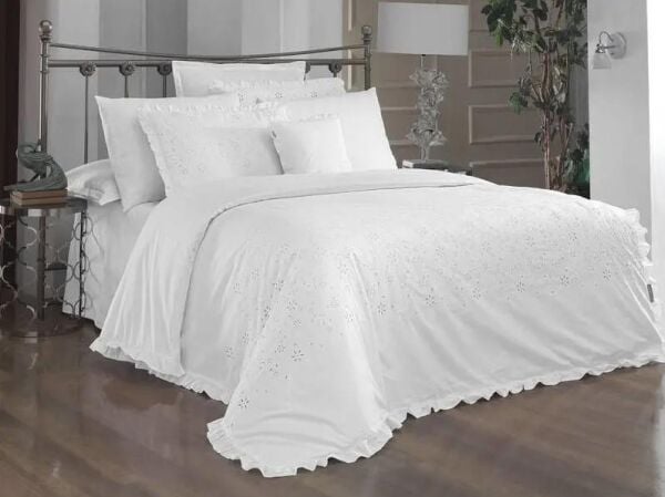 Sarev Peste Percale Nevresim Takımı Beyaz Çift Kişilik