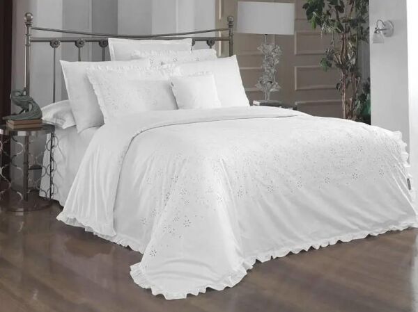 Sarev Peste Percale Nevresim Takımı Beyaz Çift Kişilik