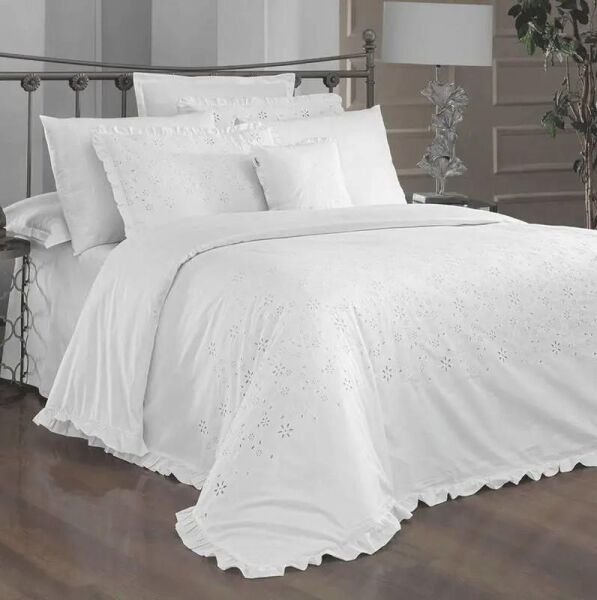 Sarev Peste Percale Nevresim Takımı Beyaz Çift Kişilik