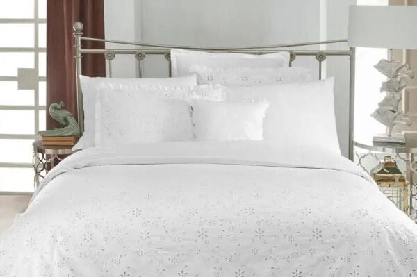 Sarev Peste Percale Nevresim Takımı Beyaz Çift Kişilik