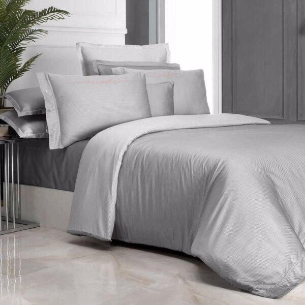 Sarev Adam Saten Nevresim Takımı Gri Çift Kişilik