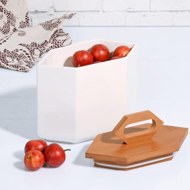 Kosova Pr-By363 Bambulu Porselen Orta Saklama Kabı Köşeli