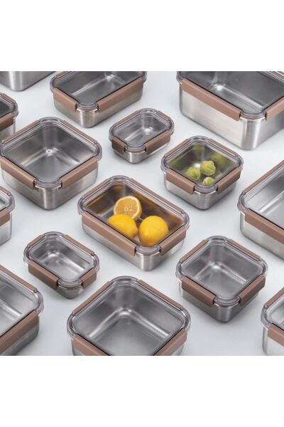 LocknLock Paslanmaz Çelik Fırın & Saklama Kabı Kare Kilitli 700 ml - Kahverengi